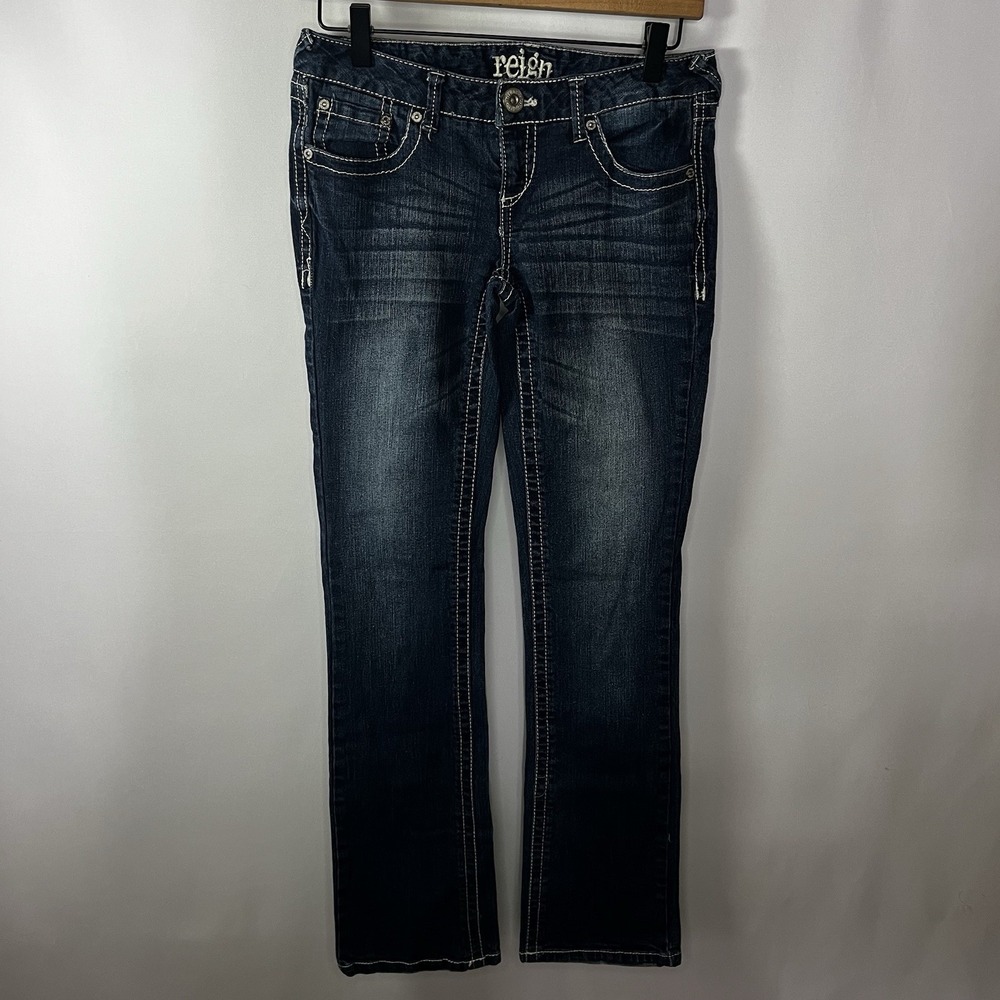 Y2K Reign Pants Women‎ Size 5 Regular Blue Denim Low Rise Bootcut Jeans Zip Fly